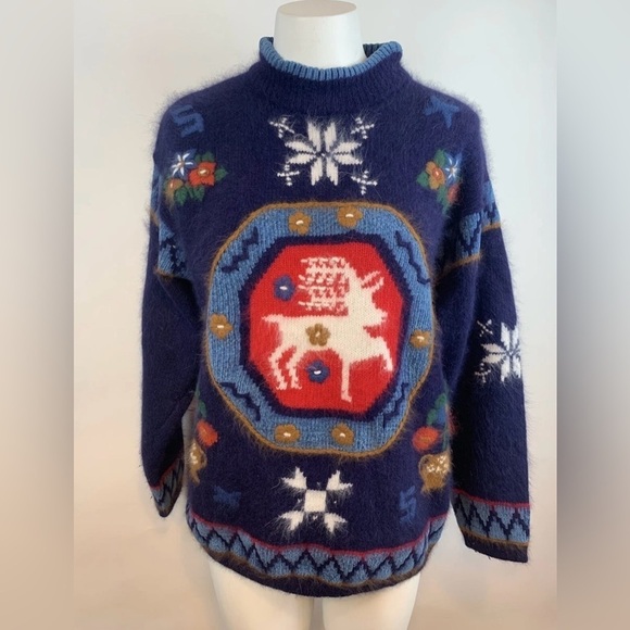 Rafaella Sweaters - Vtg Rafaella Angora & Wool Nordic Reindeer Christmas Holiday Winter’s Sweater